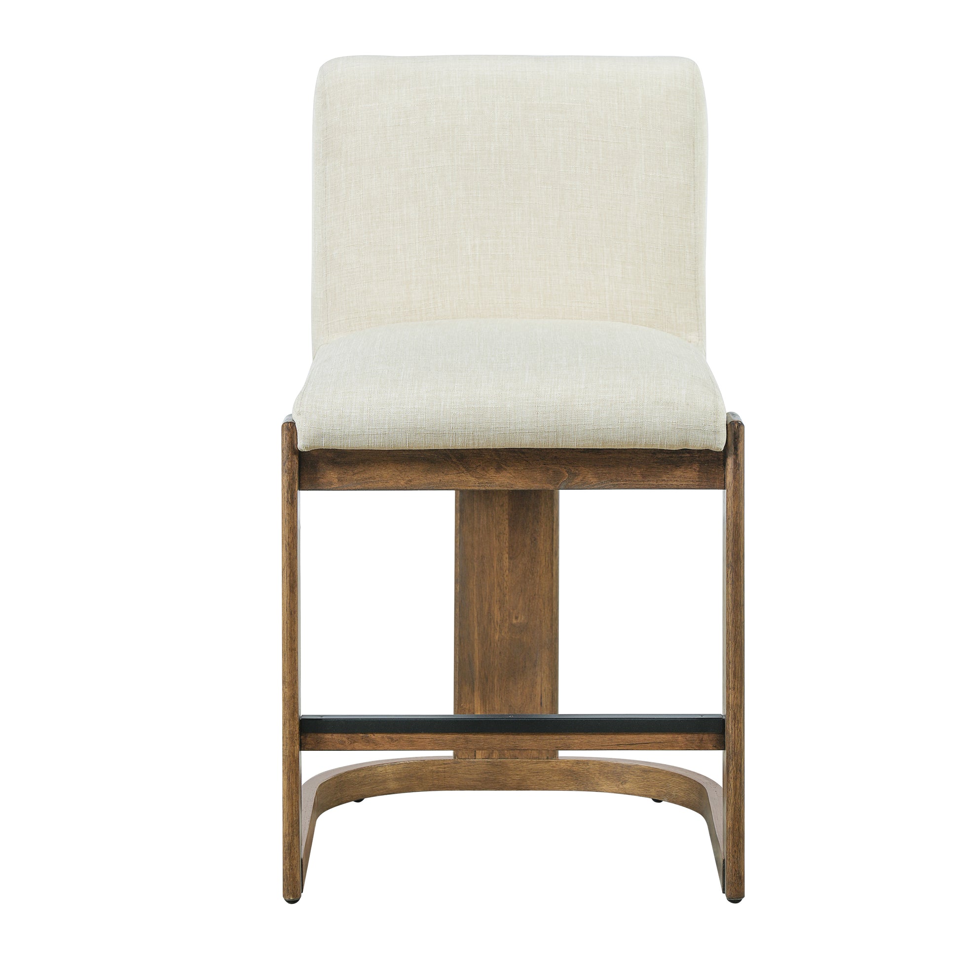 Modern Bar Stools Set of 2, 24" Solid Wood Counter Height Barstools, Linen Upholstered Kitchen Island Chair With Walnut-Finished Wood Legs for Home Bar Coffee Shop,Beige image 7