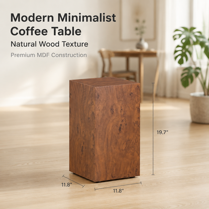 Premium Burl Walnut Veneer MDF Cube Table, Height Adjustable Multi-purpose Coffee Side End Table for Living Room, 11.8"×11.8"×19.7", No Extra Items Included image 2