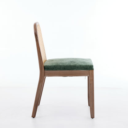Set of 2 Curved Arched Cane Back Dining Chairs,Mid Century Farmhouse Side Chairs,Distressed Solid Wood Frame,Chenille Cushion with S-Spring and Sponge,Armless Accent Chairs for Kitchen,Green,SW1899OL image 5