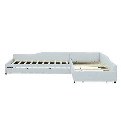 Upholstered Double Twin Size Daybed with Trundle and Drawer, Beige image 7