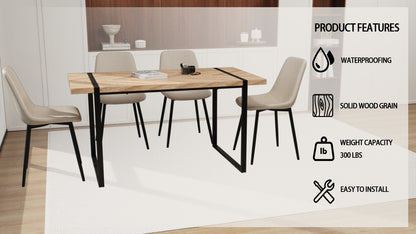 59" MDF light wood dining table and modern dining chair 4-piece set, medieval wooden kitchen dining table set, rectangular metal base, dining table and suede chair image 9