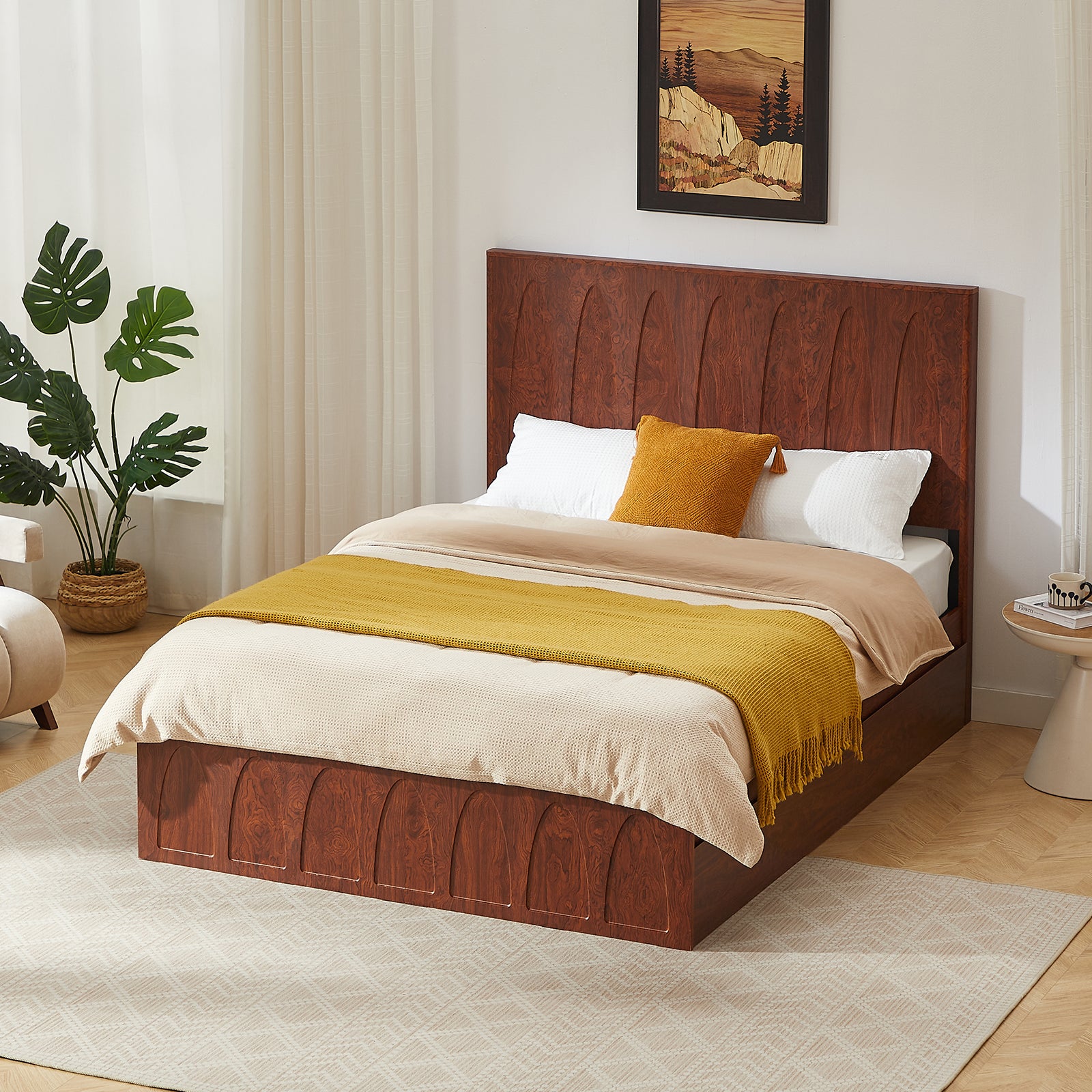 Dekuch queen bed frame storage drawer open