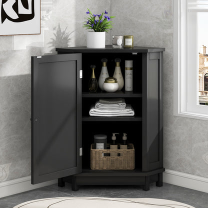 Black Bathroom Cabinet Triangle Corner Storage Cabinet with Adjustable Shelf Modern Style MDF Board(Old SKU:N725P172615B) image 4