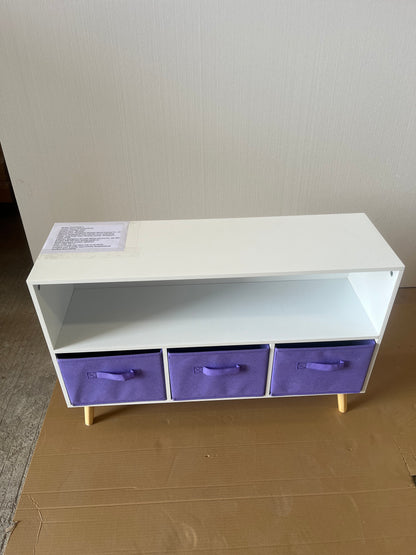 Kids bookcase with Collapsible Fabric Drawers, Children's Book Display, Toy Storage Cabinet Organizer, White/Purple image 8