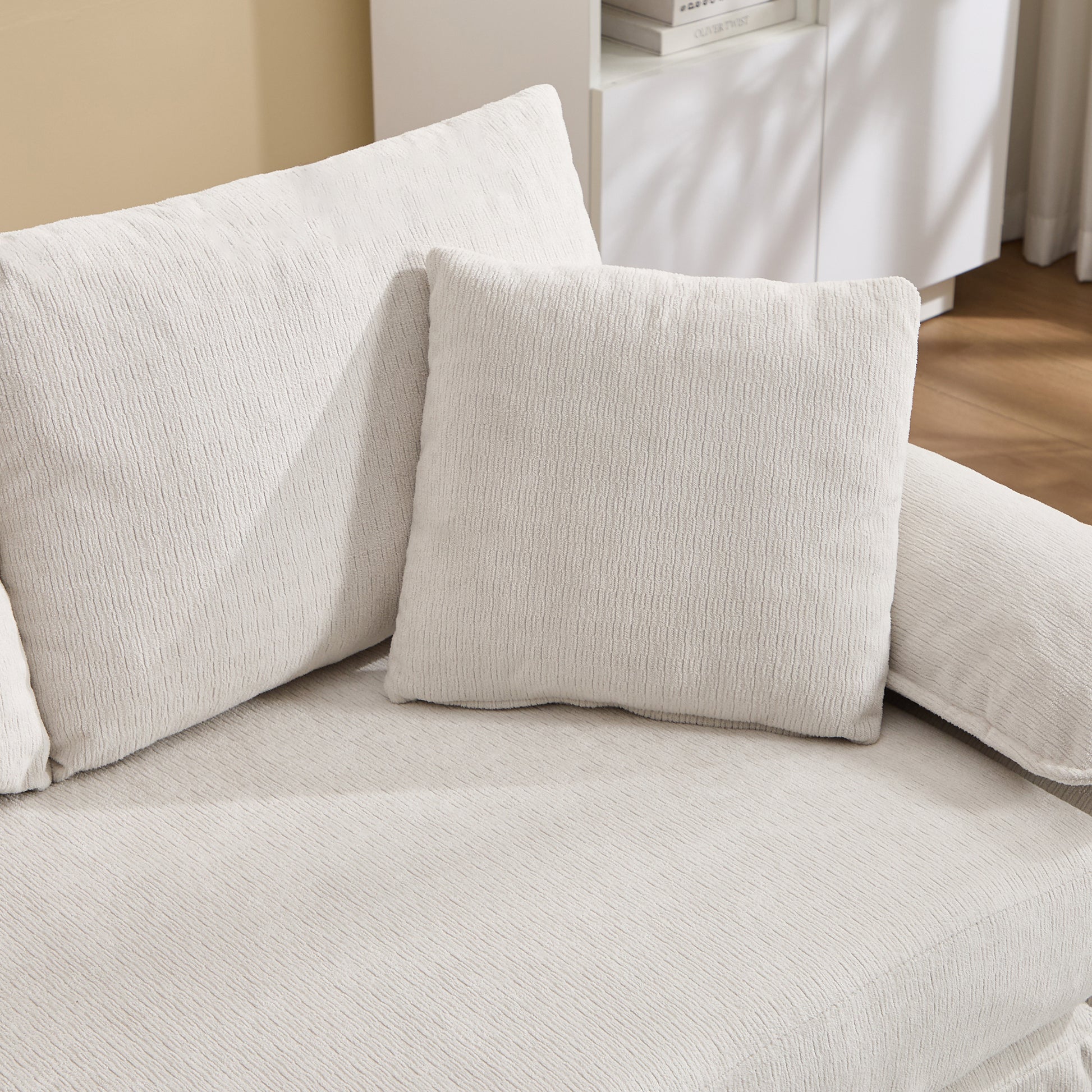 58 inch 3-in-1 Upholstered Futon Sofa Convertible Floor Sofa bed,Foldable Tufted Loveseat with Pull Out Sleeper Couch Bed,Folding Mattres Love Seat Daybed W/Side Pockets for Living Room White image 9