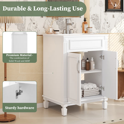 24'' Bathroom Vanity with Top Sink, Modern Bathroom Storage Cabinet with 2 Soft-Closing Doors and Adjustable Shelf, Solid Wood Frame image 5