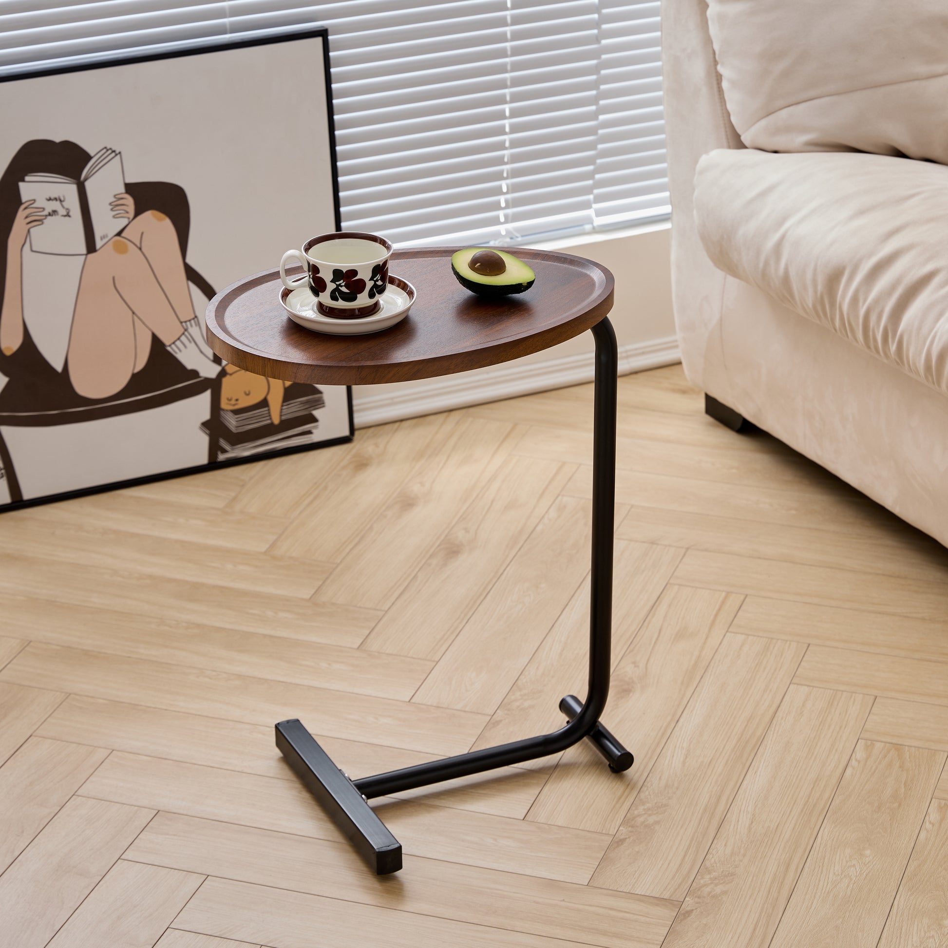 2-pieces Brown C-shaped Side Table, Small Sofa Table for Small Spaces, Living Room, Bedroom image 6