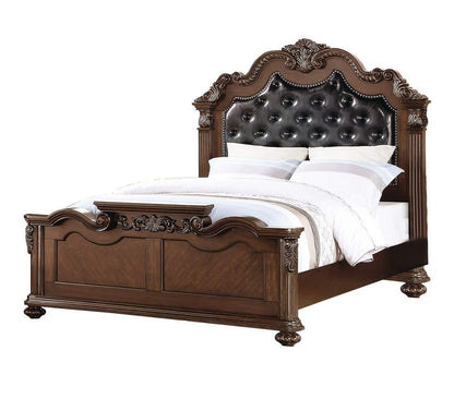 Gorgeous Traditional Antique Cherry 1pc Eastern King Size Bed Tufted Faux Leather Headboard Wooden Bedframe image 4