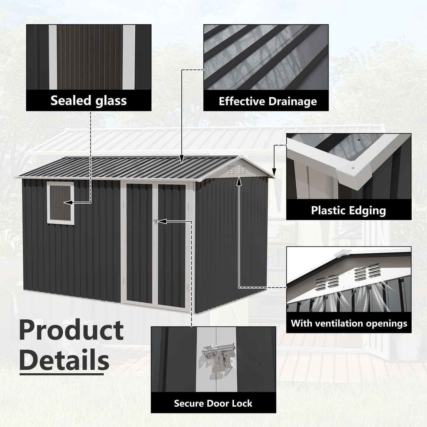 9*6 FT Metal Garden Shed for Patio Backyard Tools House Storage Shed with One Window 9.5 x 6.7FT image 4