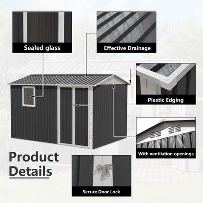 9*6 FT Metal Garden Shed for Patio Backyard Tools House Storage Shed with One Window 9.5 x 6.7FT image 4