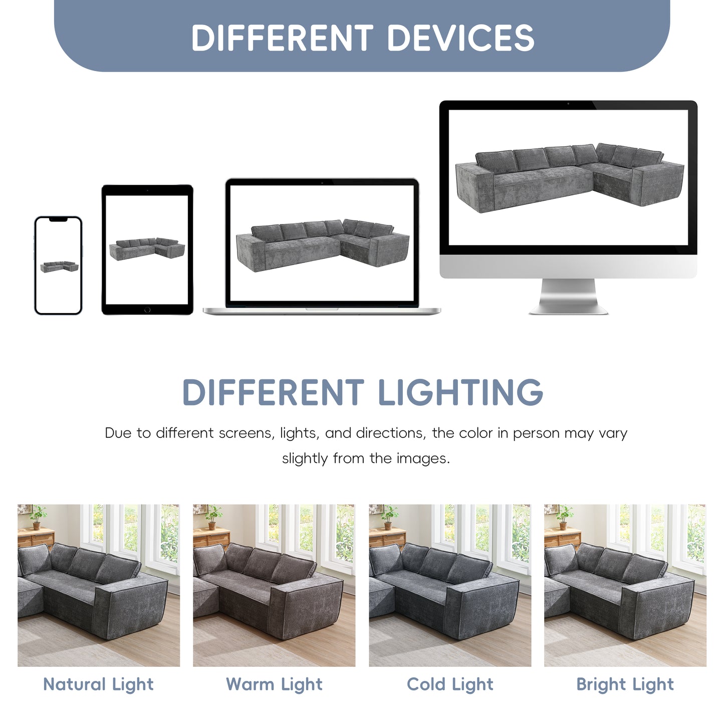 [VIDEO+New]129.5" Minimalist Style Modular Sectional Sofa,6 Seat Wrinkle-resistant Chenille Couch Set,2 PC Free Combination,Modern L-Shaped Cloud Sofa Set for Living Room,No Assembly Require,3 Colors image 10