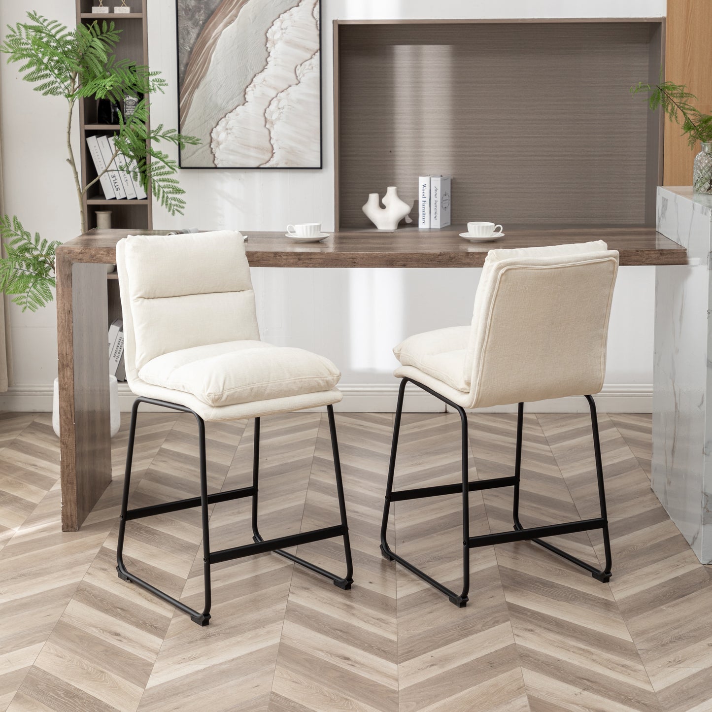 Milos Upholstered 26-inch Counter Height Stools, Set of 2,Vanilla White image 1