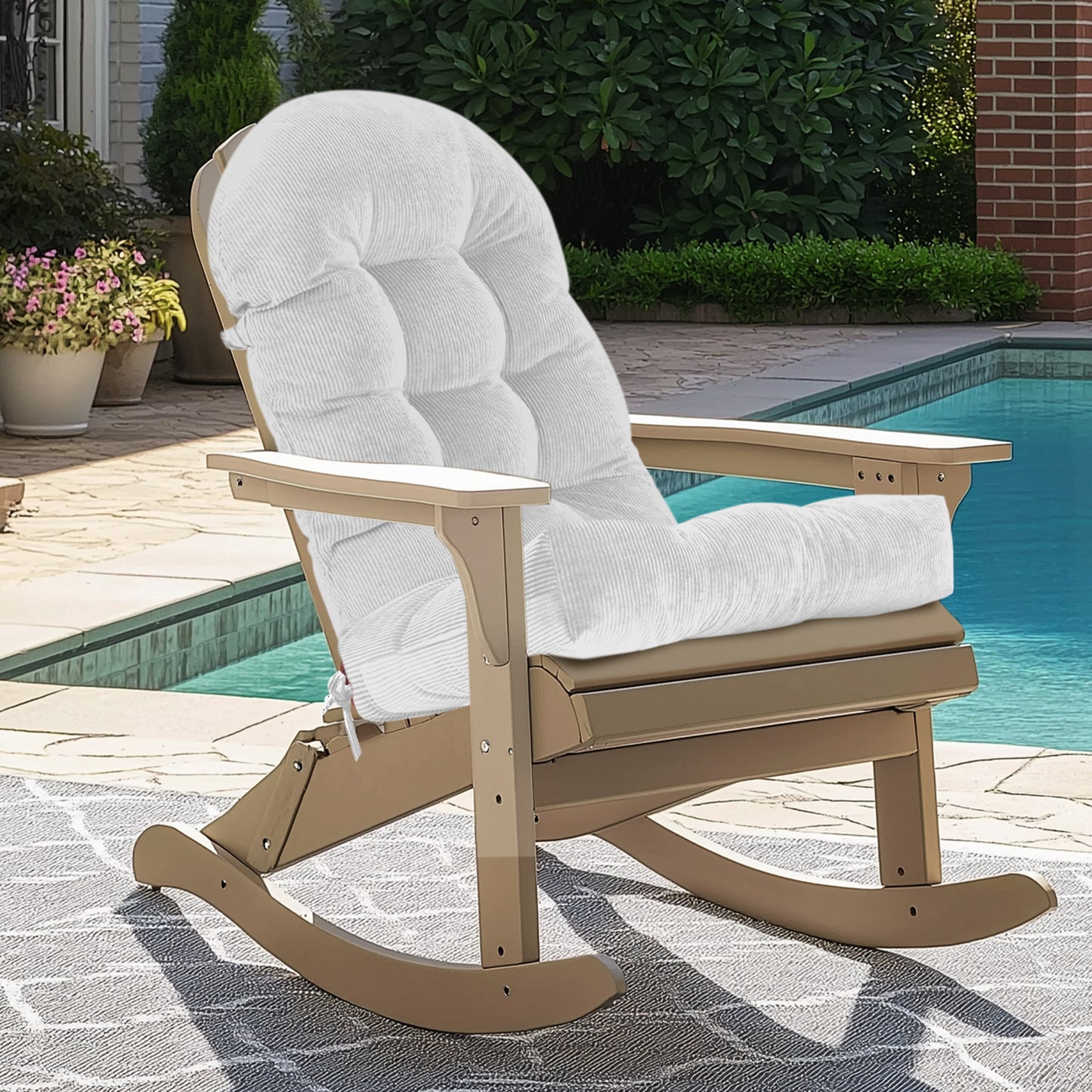 UV Resistant Indoor/Outdoor Chair Cushion - Waterproof Rocking & Adirondack Seat Pad with Elastic Back + 2 Anti-Slip Ties, Fade-Proof Design image 2