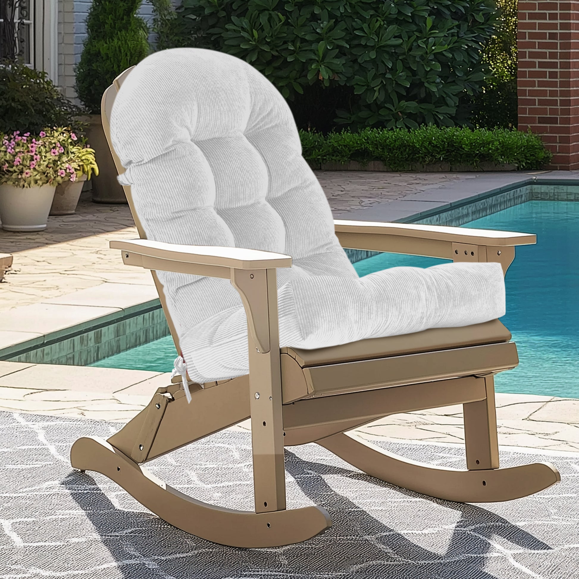 UV Resistant Indoor/Outdoor Chair Cushion - Waterproof Rocking & Adirondack Seat Pad with Elastic Back + 2 Anti-Slip Ties, Fade-Proof Design image 2