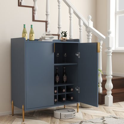 2 doors home wine bar cabinet with wine rack & adjustable storage shelf, modern sideboard with soft-closing hinge, dinning room buffet cabinet, Liquor Cabinet kitchen, living room coffee cart Blue image 2