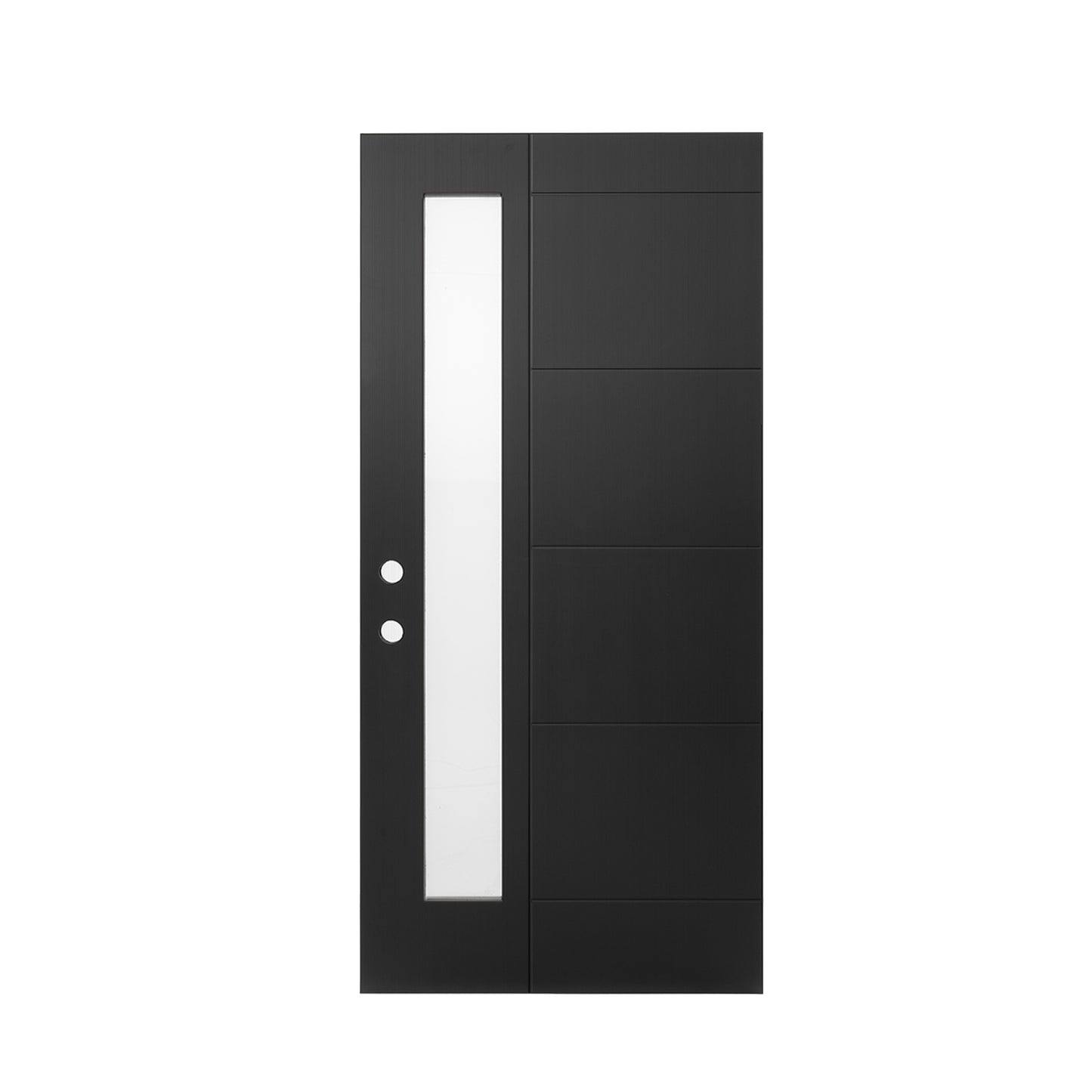 36"x80" Fiberglass Front Door with White 4-9/16" PVC Frame,Right-Hand Inswing Exterior Door with Brickmould,Contemporary minimalist brushed skin & Grooved line with frosted glass for Home Entrance, Bl image 5