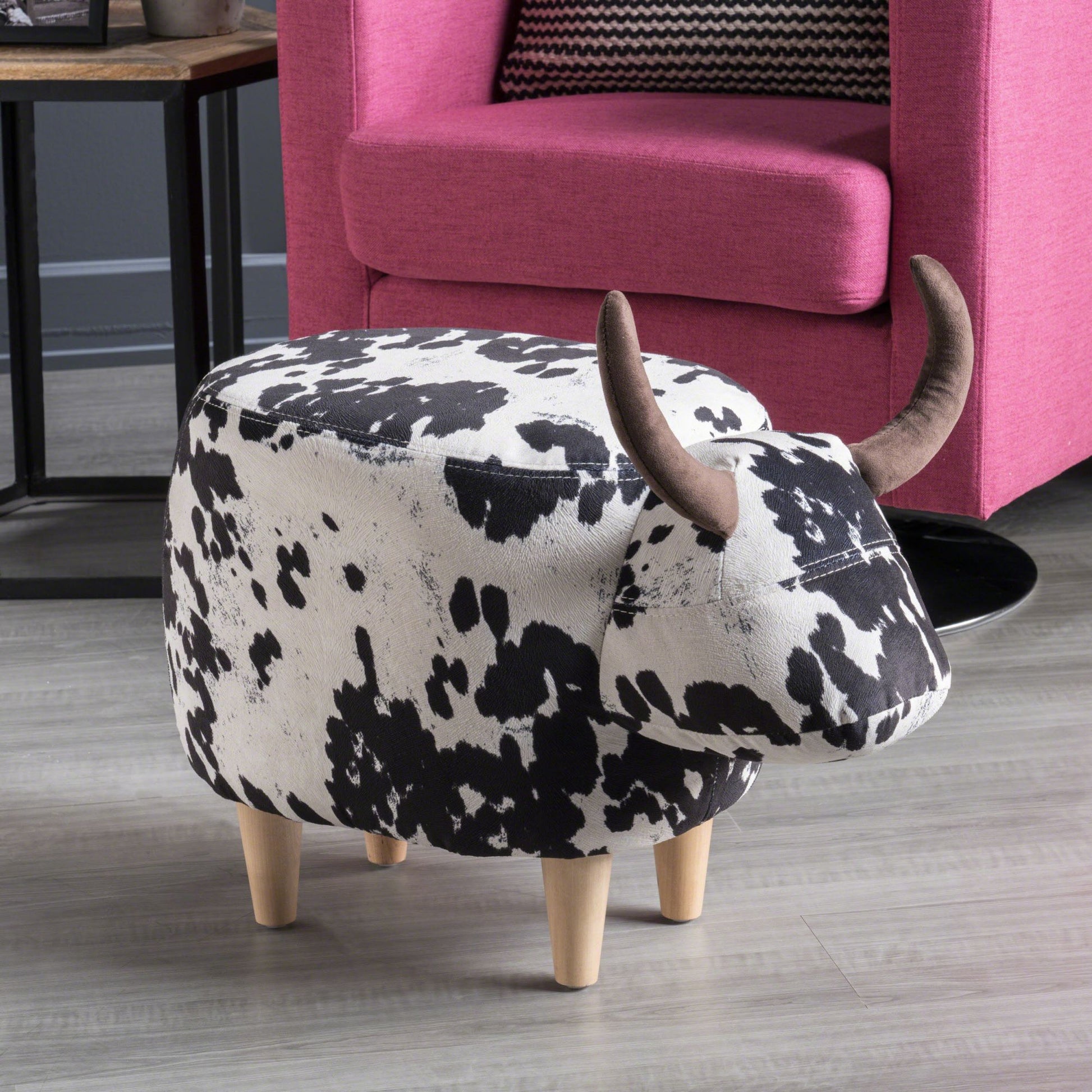 Animal Ottoman/Footstool, Black and White Cow-Shaped Ottoman, Modern Ottoman, Modern Accent Stool Home Decor, Suitable for Living Room, Bedroom, Porch, Garden, Backyard, Balcony image 2
