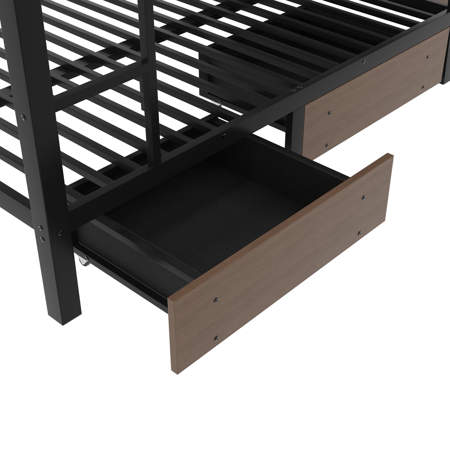 Full Size Metal Bunk Bed with Storage Shelves, LED light strip, and USB power strip, black image 11