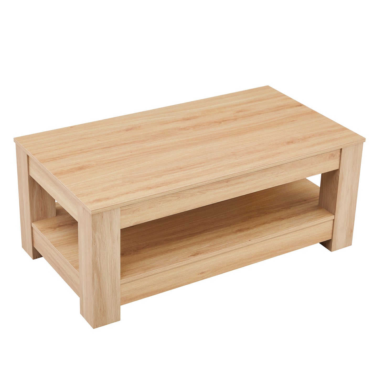A modern and practical Natural Wood coffee table. The double layered coffee table is made of MDF material. Suitable for living room, bedroom, and study image 9