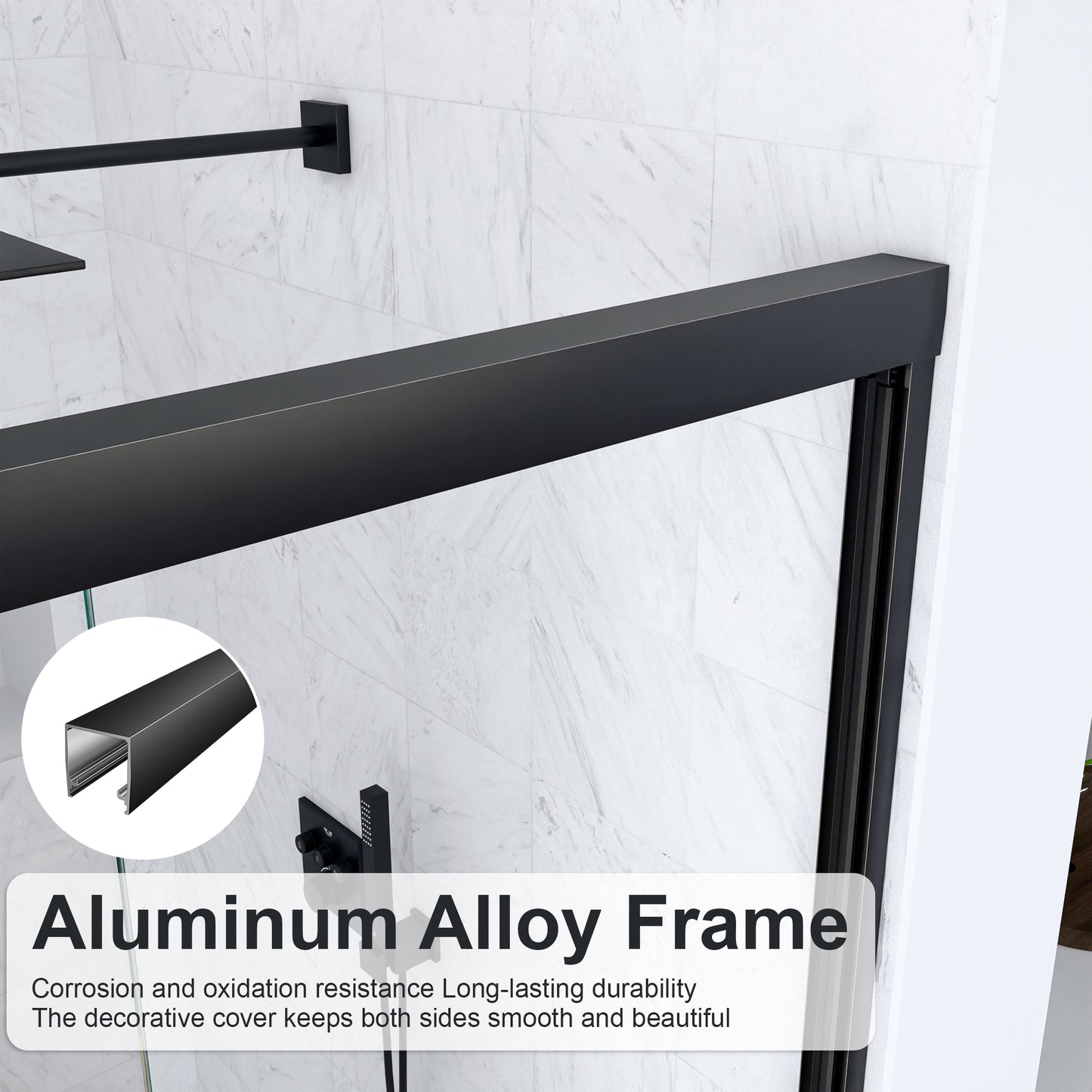 56"-60"W*60" H Semi-Frameless Double Sliding Shower Door, Bypass Shower Door, 1/4" (6mm) Thick SGCC Tempered Glass Door, Matte Black image 9
