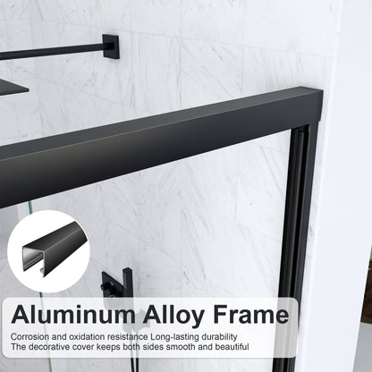56"-60"W*60" H Semi-Frameless Double Sliding Shower Door, Bypass Shower Door, 1/4" (6mm) Thick SGCC Tempered Glass Door, Matte Black image 9