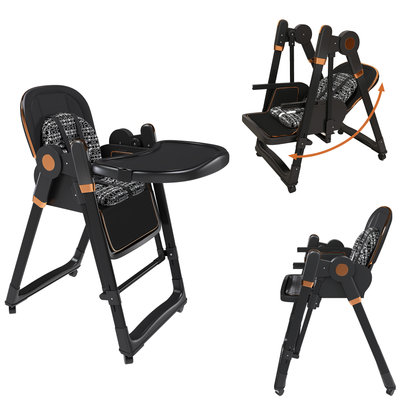 Convertible Baby High Chair to Rocker with 5-Point Harness, Foldable Infant Feeding Chair with Silent Locking Wheels & Removable 2-Tier Easy-Clean Tray for 6M-3Yrs(Black) image 1