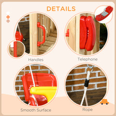 Outsunny 4 in 1 Wooden Swing Set Outdoor Playset with Baby Swing Seat, Toddler Slide, Captain's Wheel, Horn, Kids Backyard Playground Equipment, Ages 1.5-4