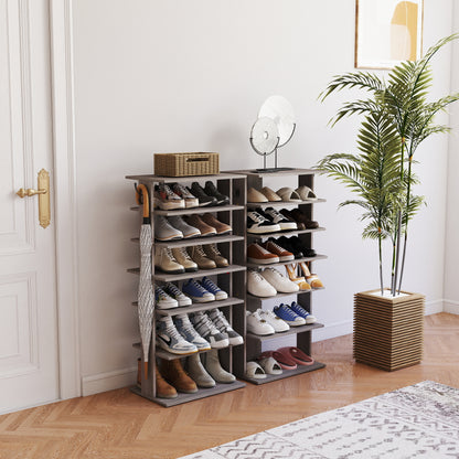 Shoe Rack,7 Tier Shoe Storage Organizer with Hooks, Entryway Shoe Tower,12-14Pairs Shoes,Vertical Shoe Organizer,Vertical Shoe Organizer,Easy Assemble,Saving Space,Rustic Gray image 8