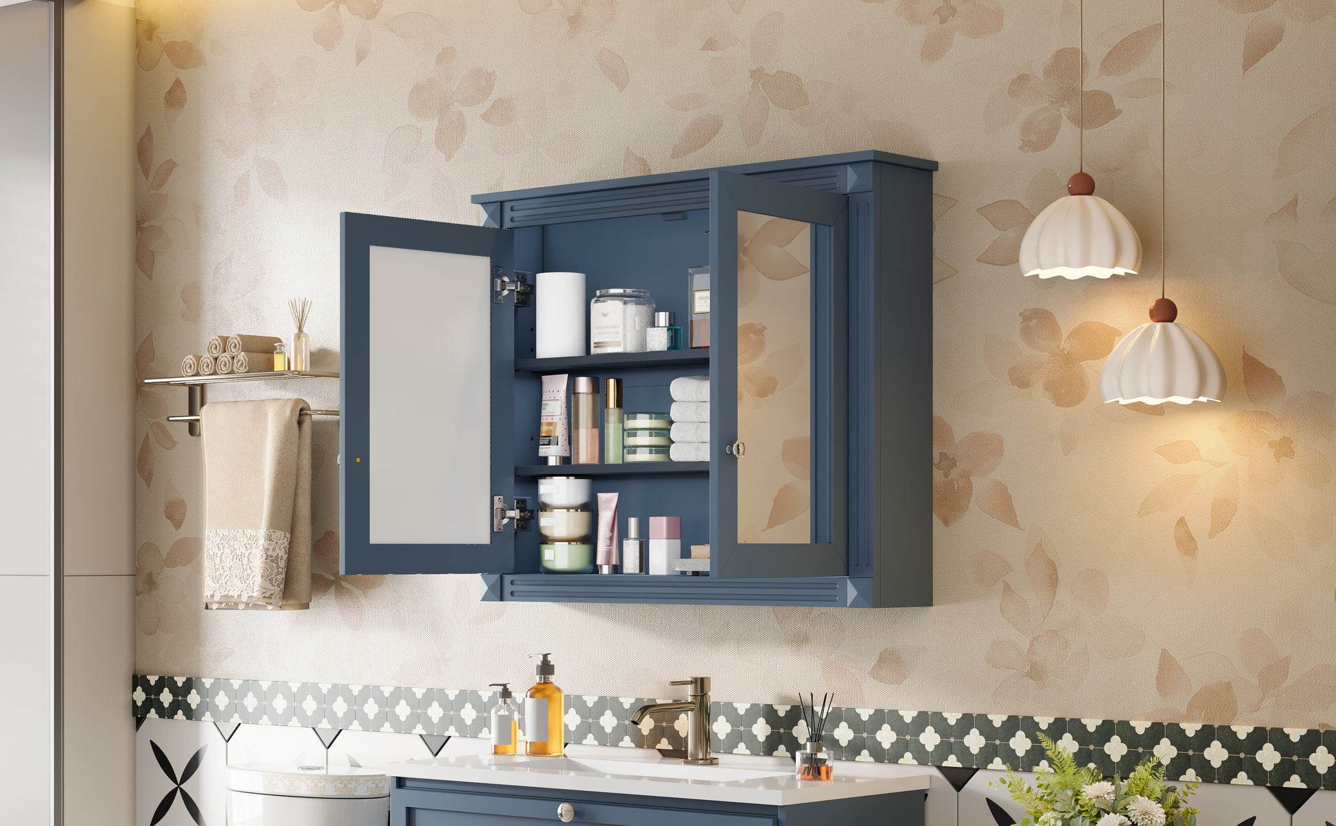 36'' x 28'' Medicine Cabinet, Wall Mounted Bathroom Storage Cabinet, Modern Bathroom Wall Cabinet with 2 Mirrors, Medicine Cabinet, Mirror Cabinet with 2 Adjustable Shelves image 12