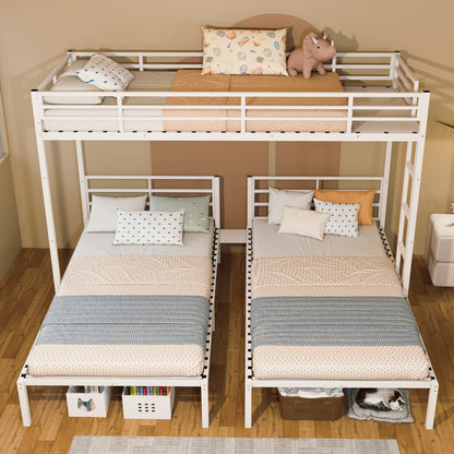 Triple Bunk Bed for Kids,3 Bed Bunk Beds for 3,Metal Triple Bunk Beds,Separates Into 3 Twin Beds,Noise Reduced Structure,White image 4
