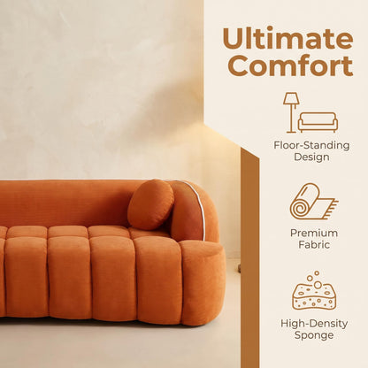 98.4" Modern Compressed Sofa, Cloud Couch 3-Seater Corduroy Sofa, No Assembly Required, Bubble Channel Tufted Couch with 2 Pillows, Comfy Deep Seat for Living Room, Apartment, Office image 4