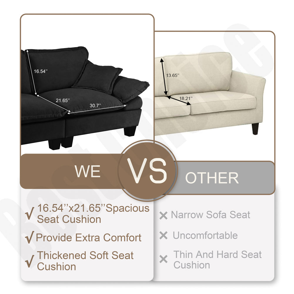 Modular Sectional Sofa, L-Shape Cloud Couch with Sailboat Design, 1 Movable Ottomans & 2 Soft Pillows Included, Comfy Chenille for Apartment Living Room, Black image 8