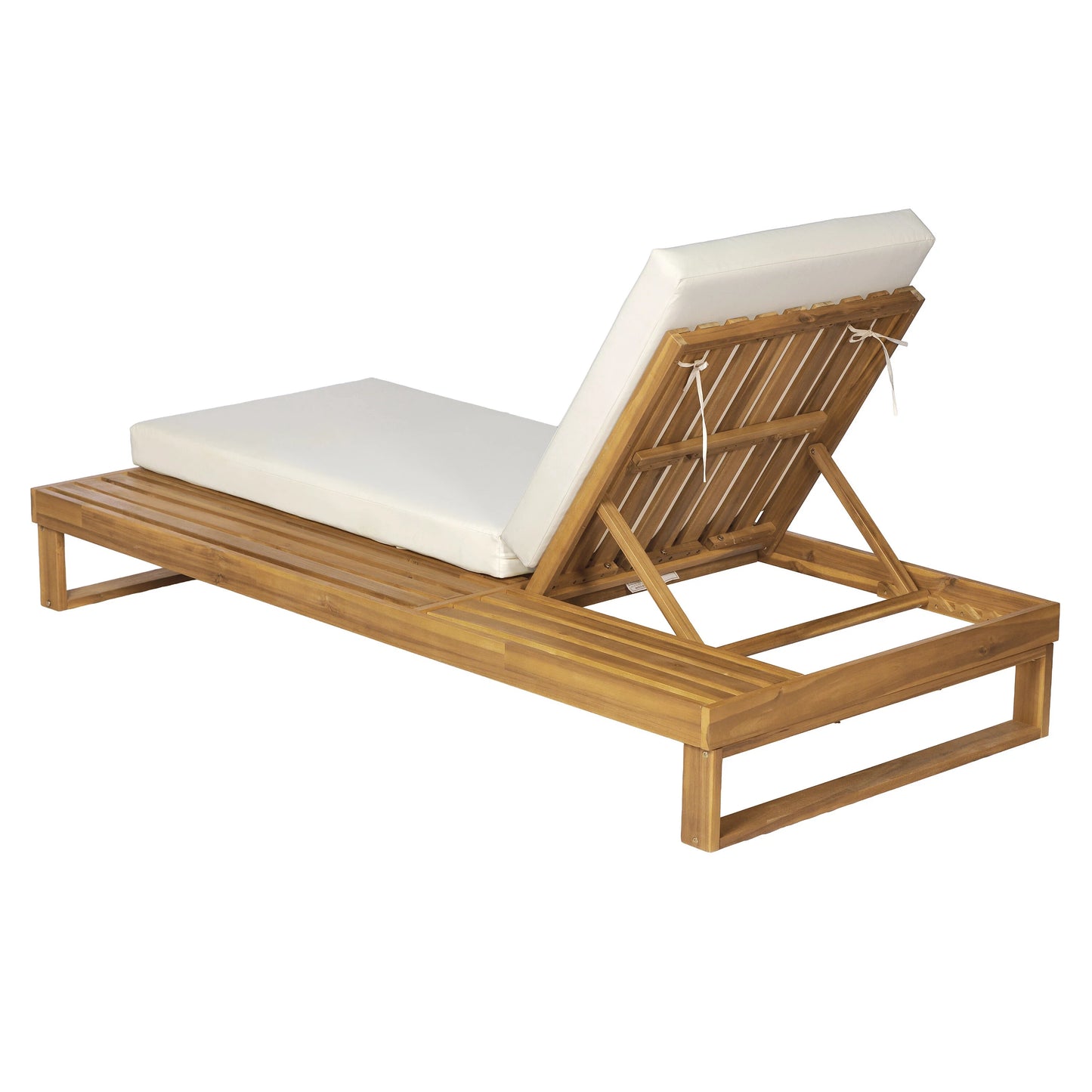 Teak Finish Acacia Wood Chaise Lounge with 4-Inch Cream 2-Fold Cushion Set, 4-Position Adjustable Outdoor Patio Lounger with Flat Side Surface, for Poolside - Matching dark grey version available image 11