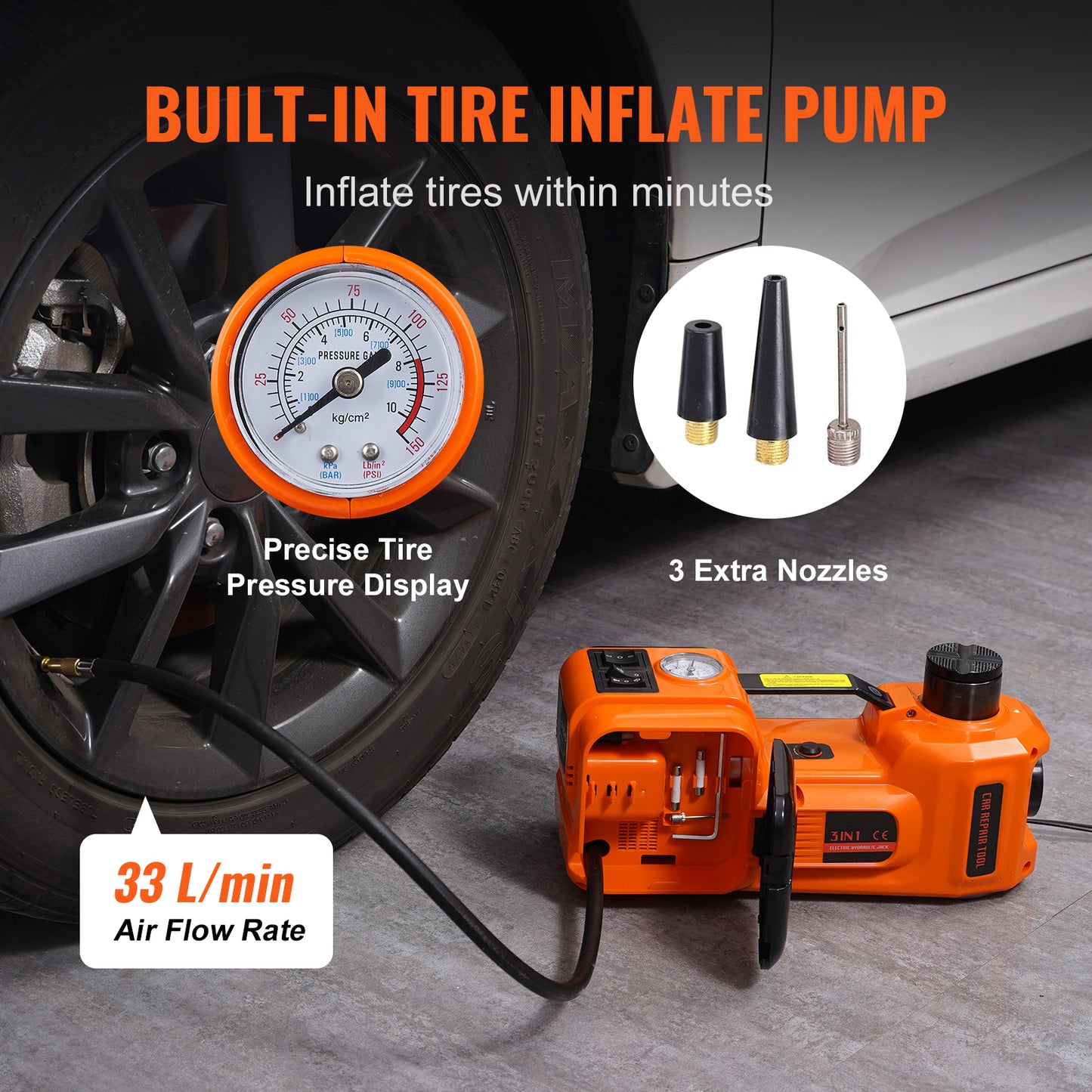 Electric Car Jack, 5 Ton/11023 LBS Hydraulic Car Jack, Portable Car Jack Lifting with Built-in Inflatable Pump and LED Light, Car Jack for SUV MPV Sedan Truck Change Tires Garage Repair image 2