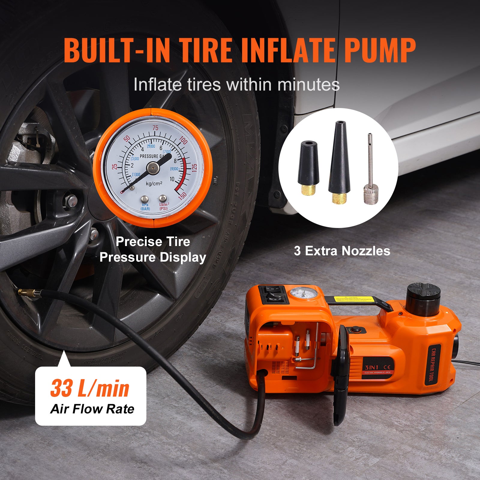 Electric Car Jack, 5 Ton/11023 LBS Hydraulic Car Jack, Portable Car Jack Lifting with Built-in Inflatable Pump and LED Light, Car Jack for SUV MPV Sedan Truck Change Tires Garage Repair image 2