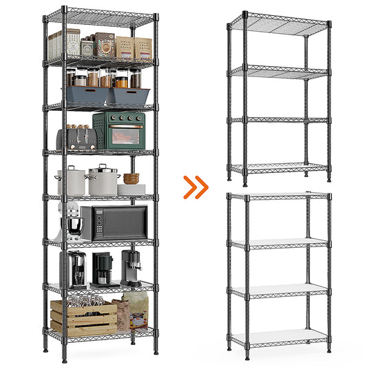 8 Tier 2000 lbs Metal Wire Shelving Unit Black - Front View