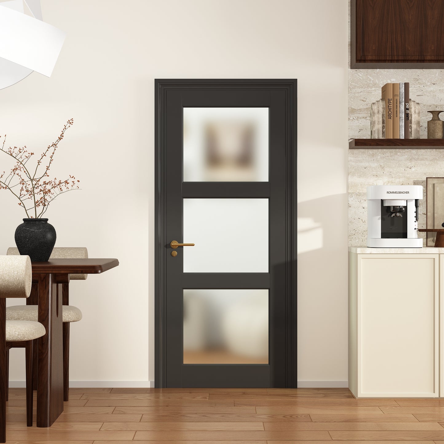 32" X 80"3-Lite Glass Door,Preassembled Frosted Glass French Door,MDF Wood Panel,for Utility Room Pantry Closet Laundry Room, Bathroom,w/o Hardware,Back image 1