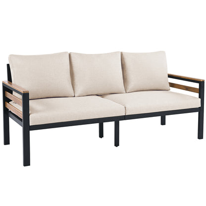 <Old SKU: N704G201246A> GO 4-Piece Outdoor Furniture Sofa Set for 5 People with Acacia Wood Armrests, Patio Conversation Set with Removable Cushion and Solid Wood Coffee Table for Garden,Beige image 12