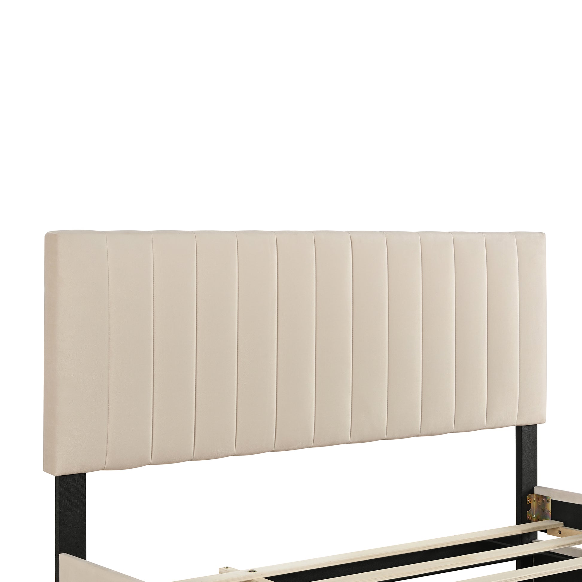 Queen Size Velvet Upholstered Platform Bed with Twin XL Size Trundle, Beige image 8
