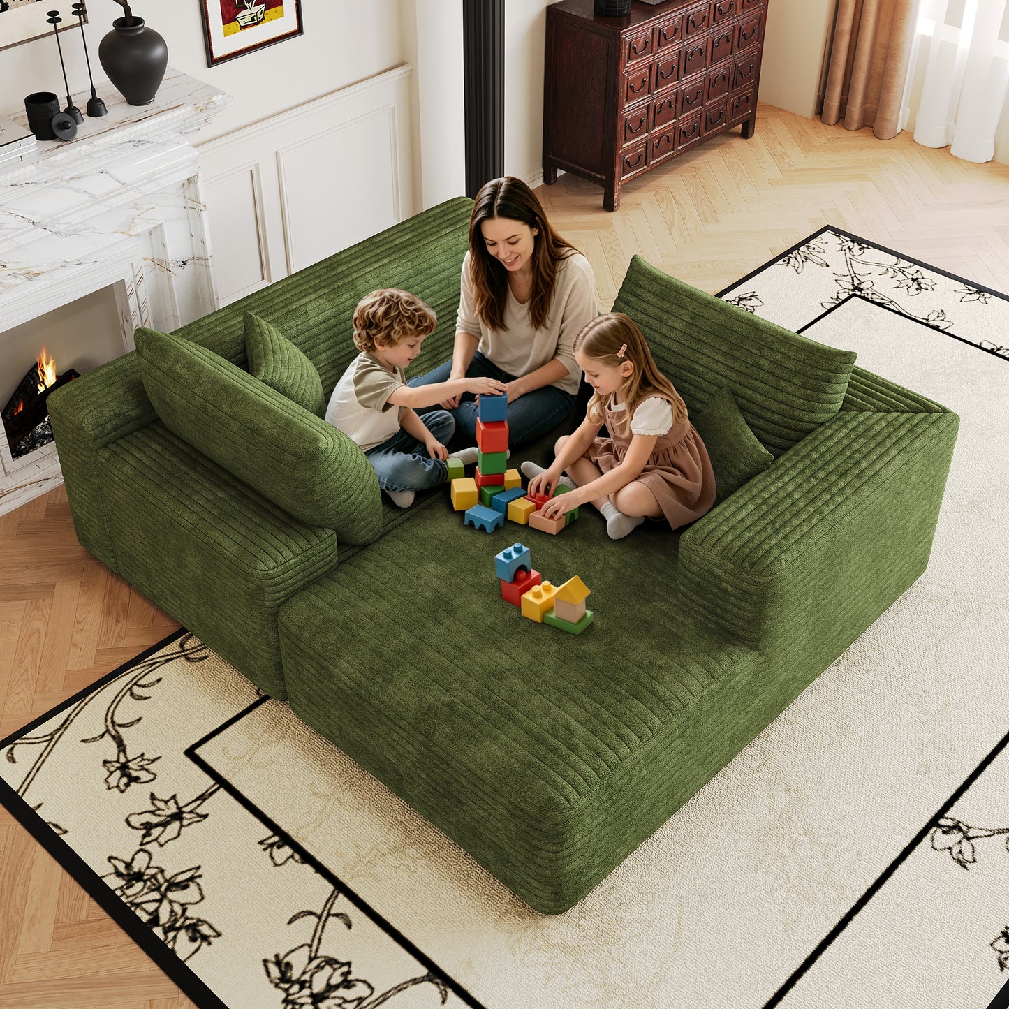 103" Cloud Sectional Sofa,Modern Minimalist Upholstered Couches, Comfort L Shaped Sofa for Living Room,Deep Seat Corner Couch,No Assembly Required,Green(Plush Corduroy Fabric) image 4