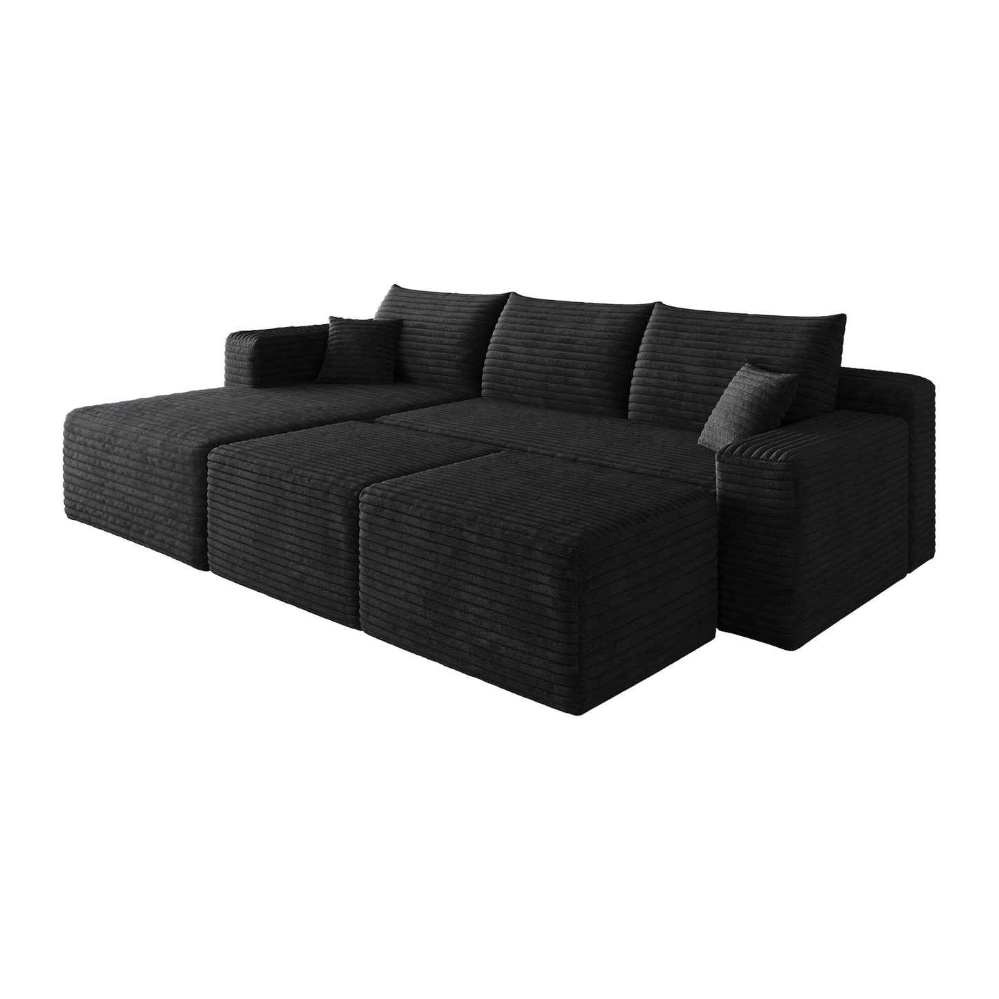 95" Cloud Sectional Sofa with 2 Ottoman,Modern Minimalist Upholstered Couches, Comfort U Shaped Sofa for Living Room,Deep Seat Corner Couch,No Assembly Required,Black (Plush Corduroy Fabric) image 9