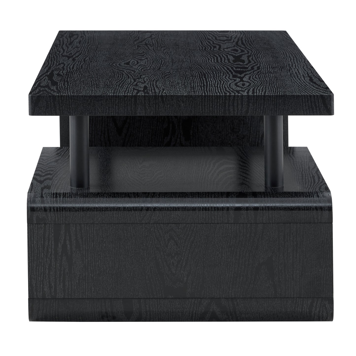 Three-Tier MDF Coffee Table with Black Wood Grain Finish, Modern Multi-Layer Storage Coffee Table Sturdy Frame for Living Room Office image 10