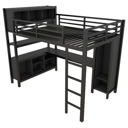 Metal Loft Bed with Wardrobe And L-shaped Desk, Full Size Loft Bed with Storage Cubes and Shelves, Heavy Duty Loft Bed for Kids Teens Adults, Black image 6