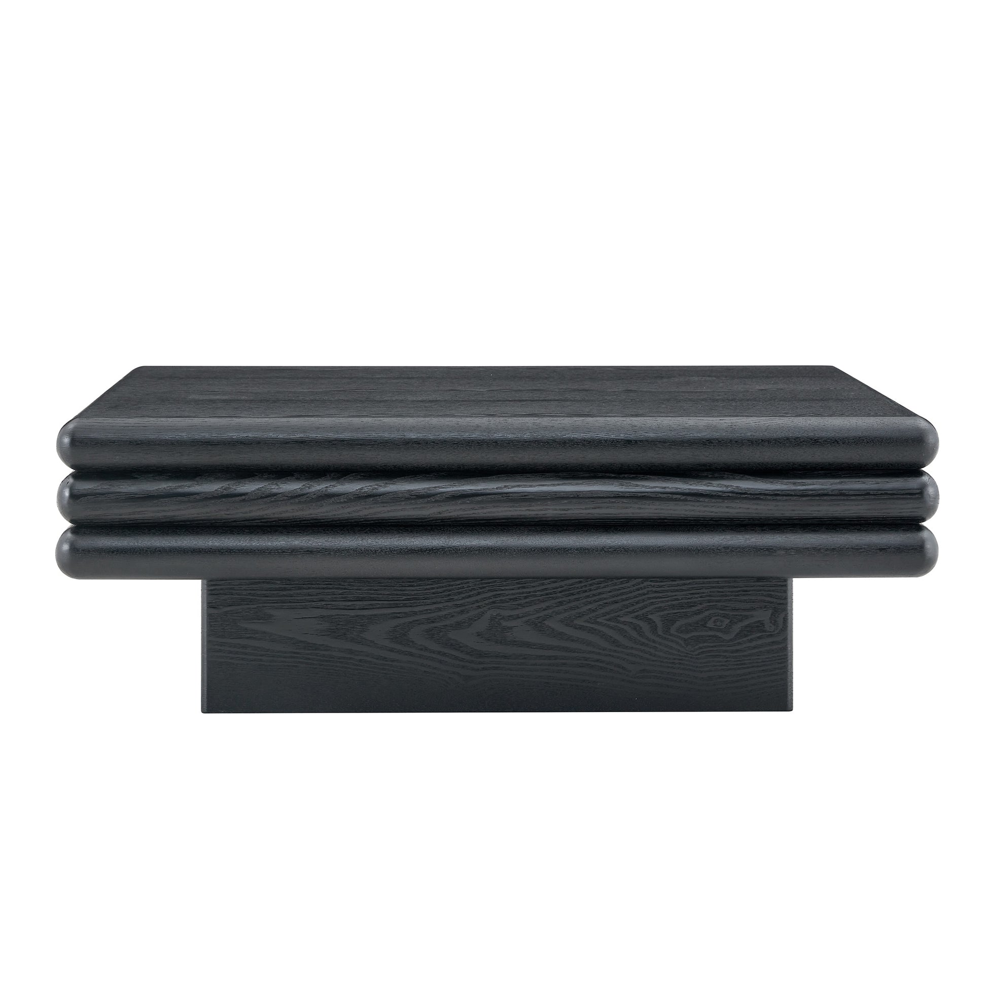 Modern 3-Tier Stacked Rectangular Coffee Table, MDF with Wood Veneer,Black Accent Center Table for Living Room image 12