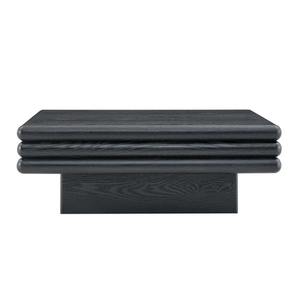 Modern 3-Tier Stacked Rectangular Coffee Table, MDF with Wood Veneer,Black Accent Center Table for Living Room image 12