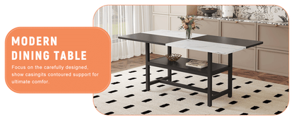 71 inch long two-color splicing fashionable dining table, a practical choice to add color to the home.Making it perfect for both family gatherings and friend parties.Black Sprayed Metal Table Legs. image 7