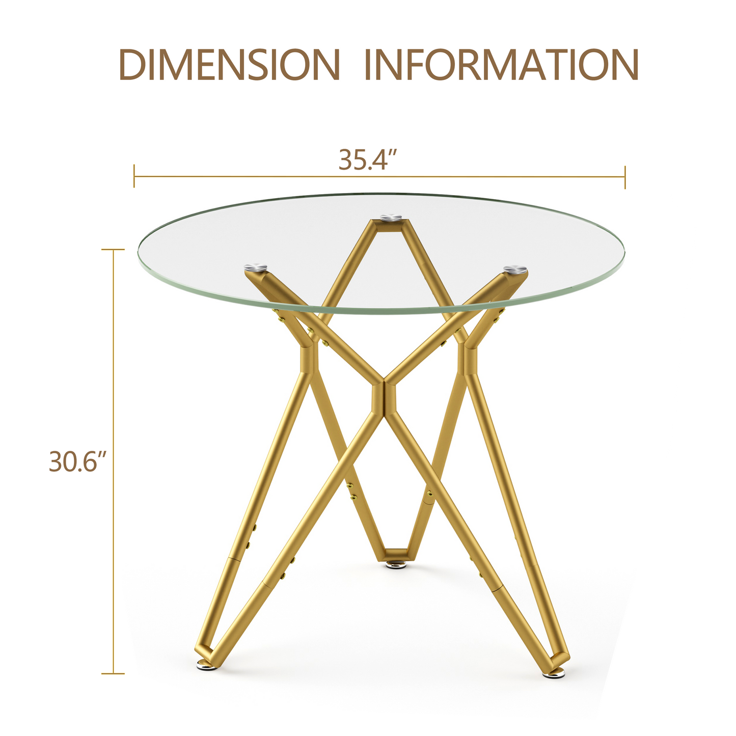 35.4-inch round tempered glass dining table, suitable for 1-4 people, space-saving small kitchen dining table, equipped with sturdy metal table legs, suitable for dining room, living room,Gold image 9