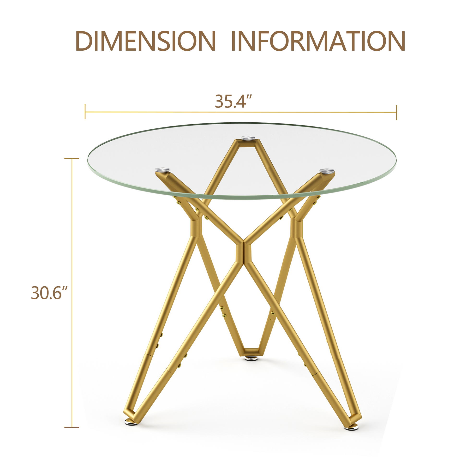 35.4-inch round tempered glass dining table, suitable for 1-4 people, space-saving small kitchen dining table, equipped with sturdy metal table legs, suitable for dining room, living room,Gold image 9
