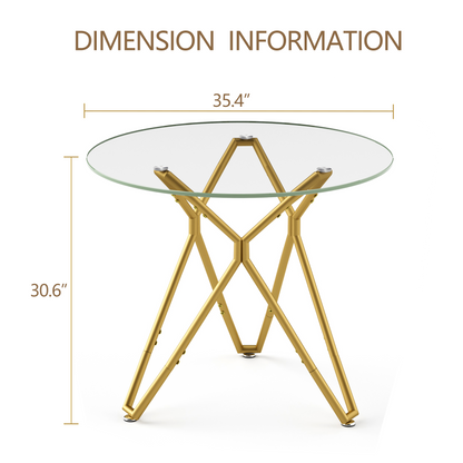 35.4-inch round tempered glass dining table, suitable for 1-4 people, space-saving small kitchen dining table, equipped with sturdy metal table legs, suitable for dining room, living room,Gold image 9