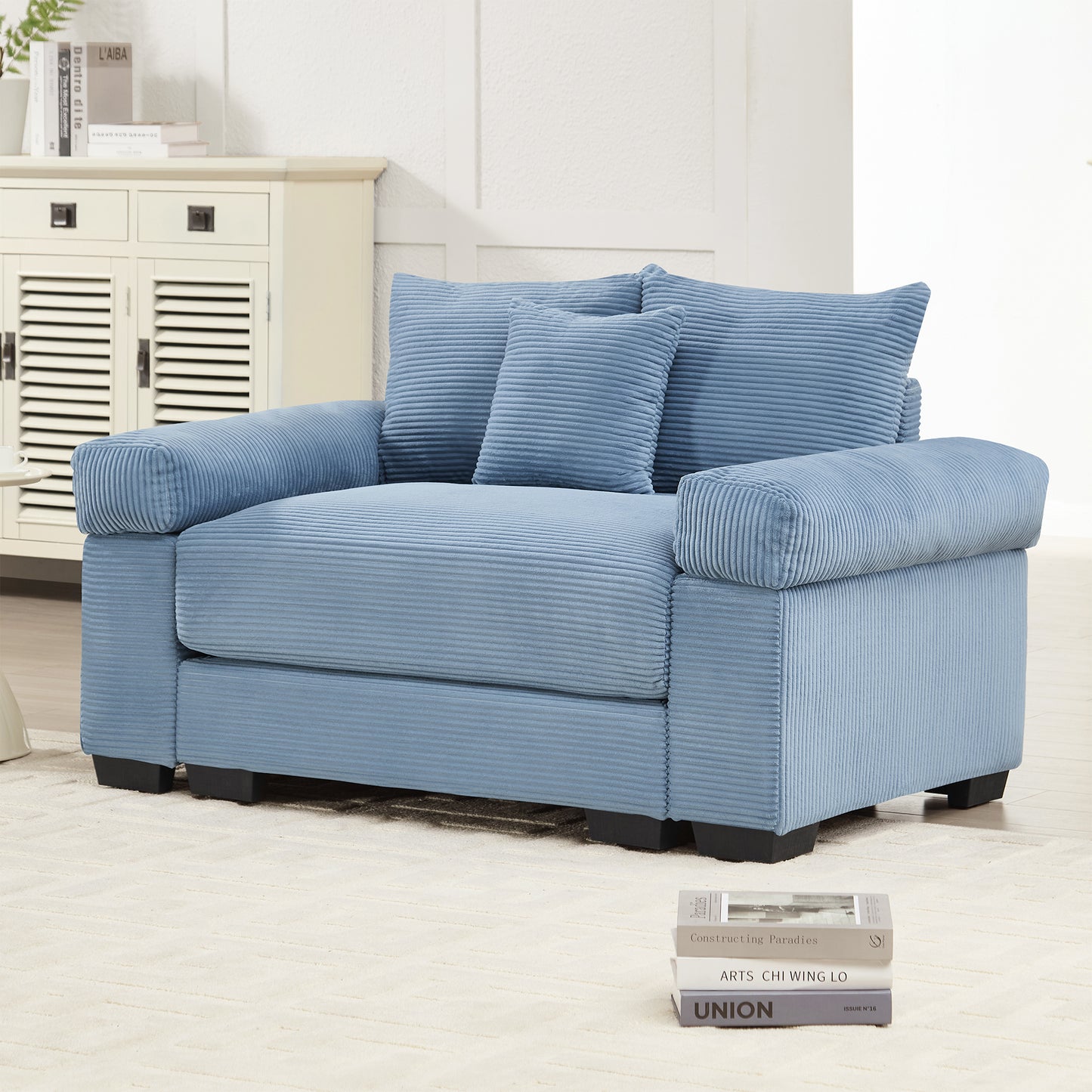 54.3" Oversized Cloud Modular Sectional Couch,Extra-Thick Armrests Good Resilience Cushions Ergonomic Design Premium Soft Corduroy Fabric,Easy Assembly For Living Rooms Study,Blue image 2